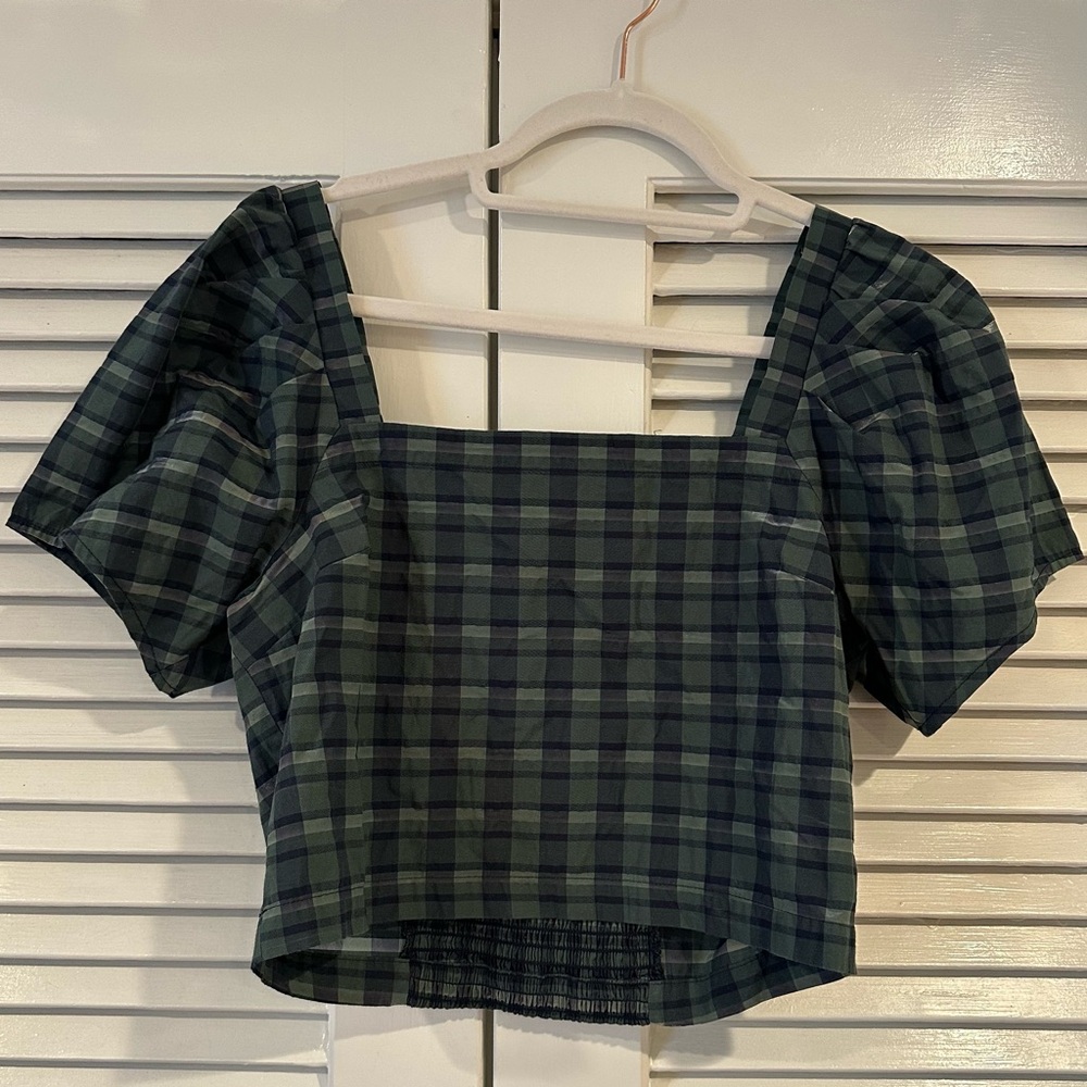 Madewell Dark Green Checkered/Plaid Blouse